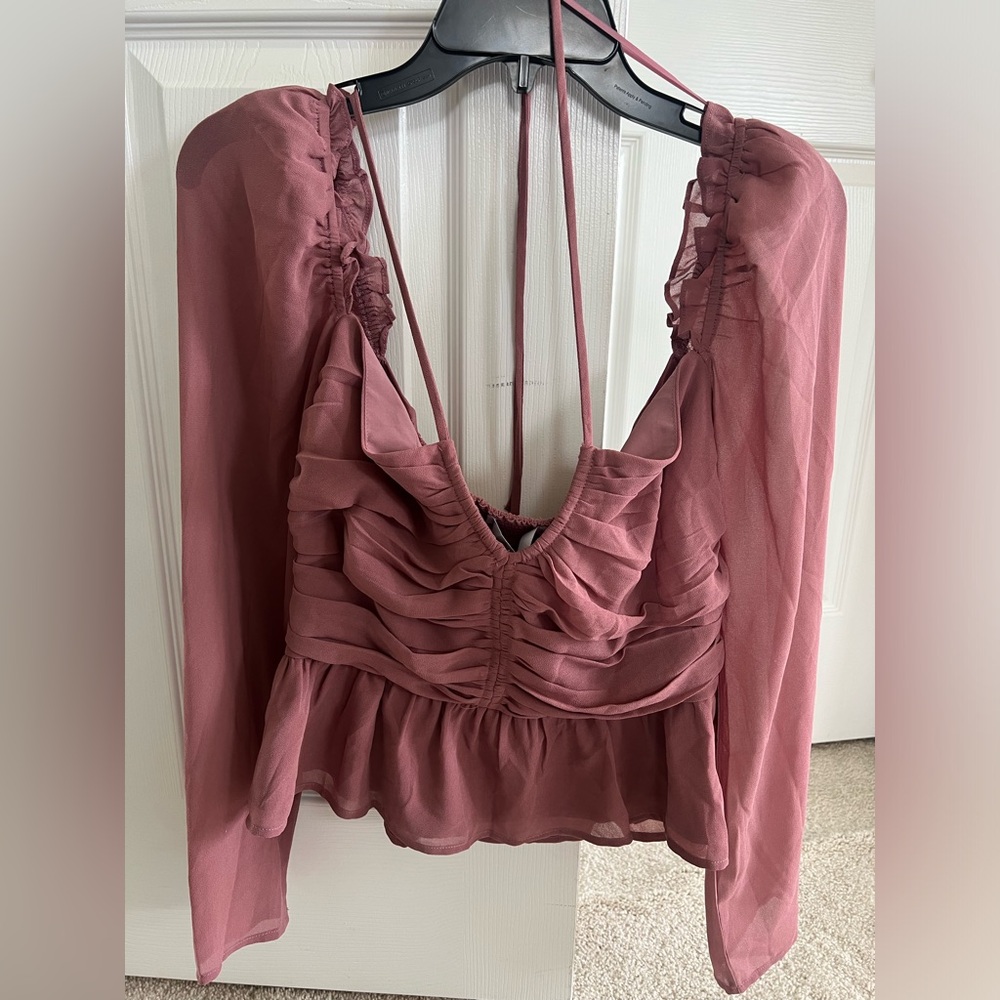 NEW ASTR the Label Halter Long Sleeve Peplum Top size XL